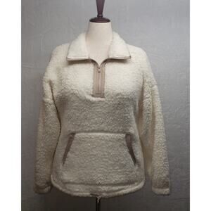 SO Women’s Cream Fleece Pullover Size S Oversized Quarter-Zip Winter Layers